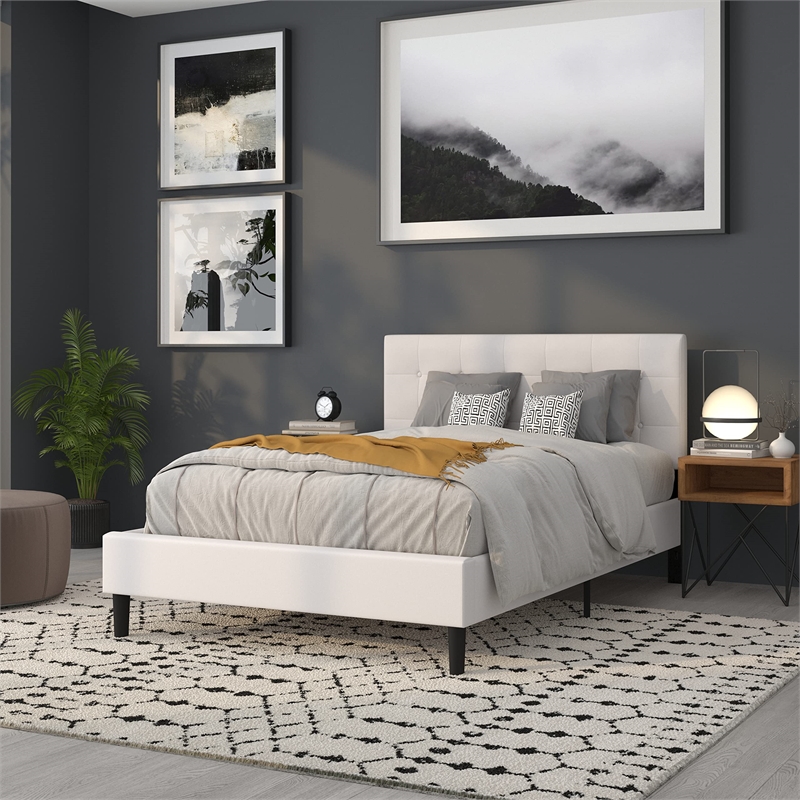 Pemberly Row Contemporary Upholstered Full Panel Headboard in White