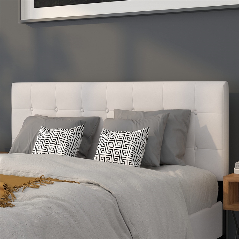 Pemberly Row Contemporary Upholstered Queen Panel Headboard in White