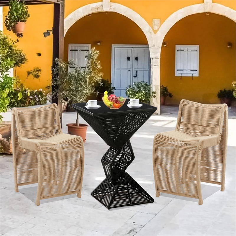Pemberly Row Rope and Metal Counter Stool in Tan Finish Set of 2