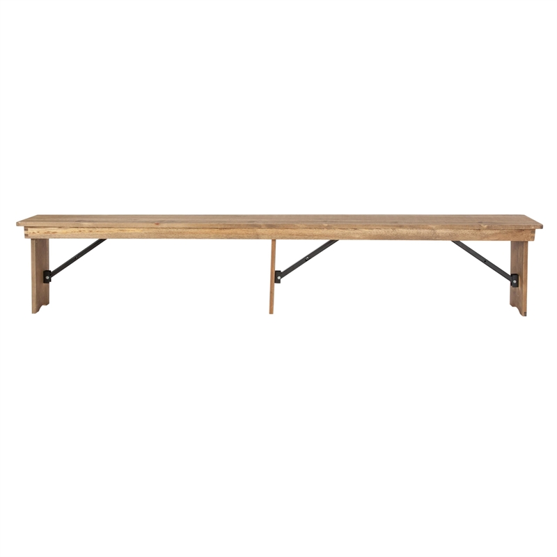 Pemberly Row Folding Wood Dining Bench in Antique Rustic Brown