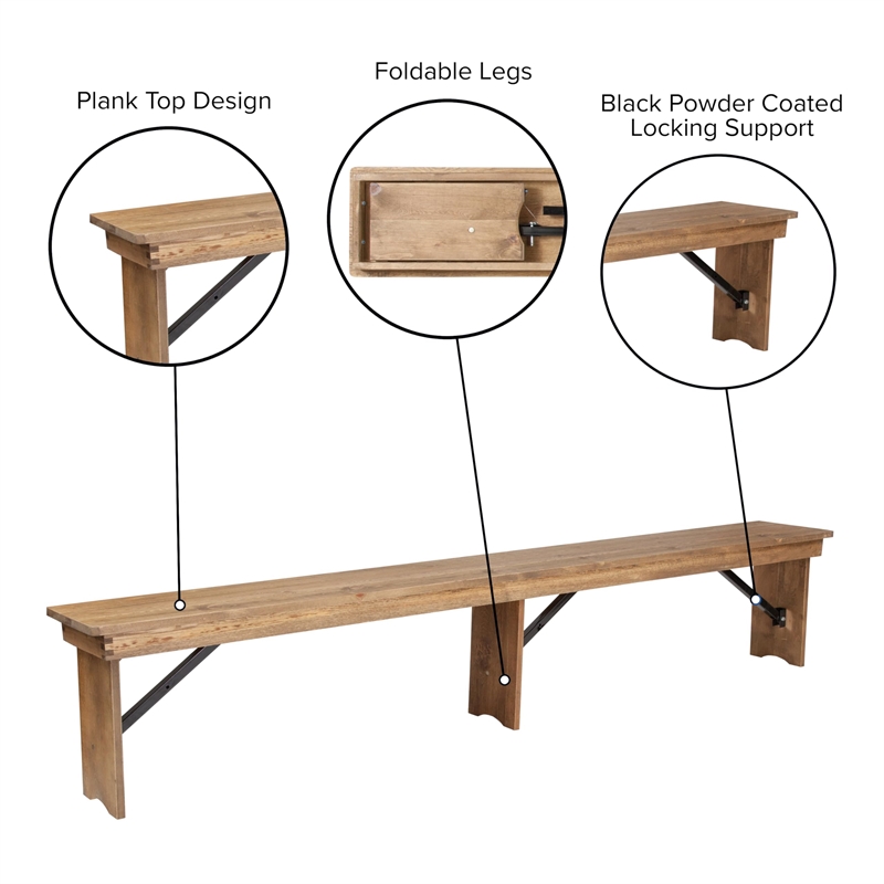 Pemberly Row Folding Wood Dining Bench in Antique Rustic Brown