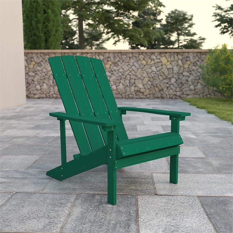 Pemberly Row Contemporary Faux Wood Adirondack Chair In Green