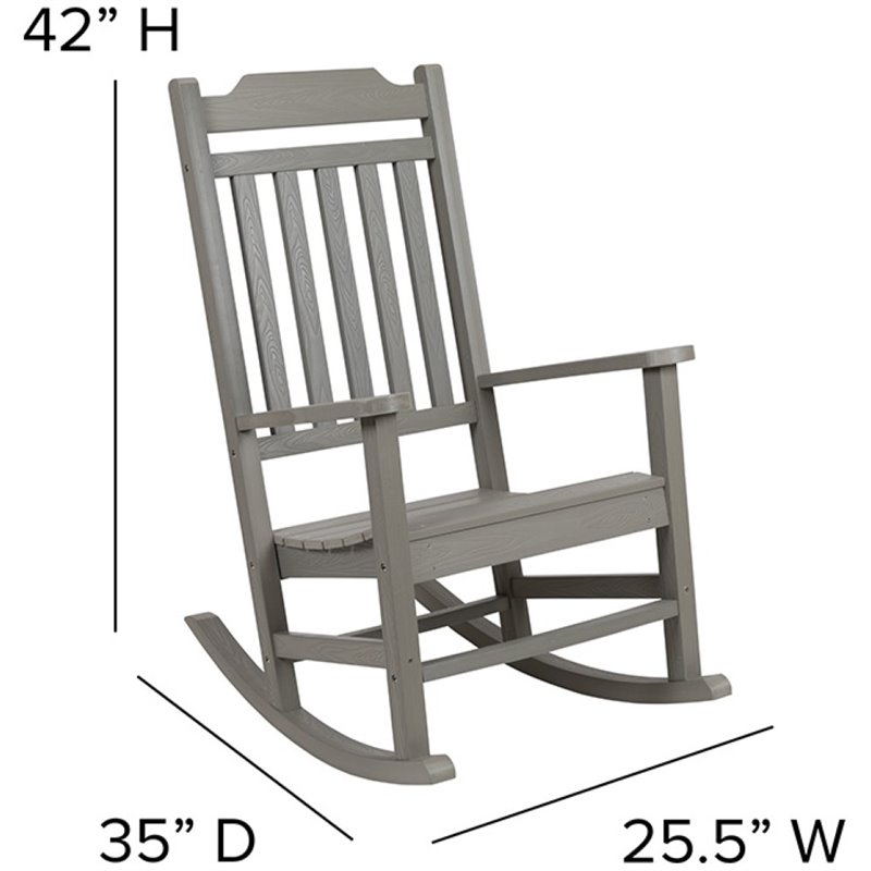 Pemberly Row Contemporary All-Weather Poly Resin Rocking Chair in Gray