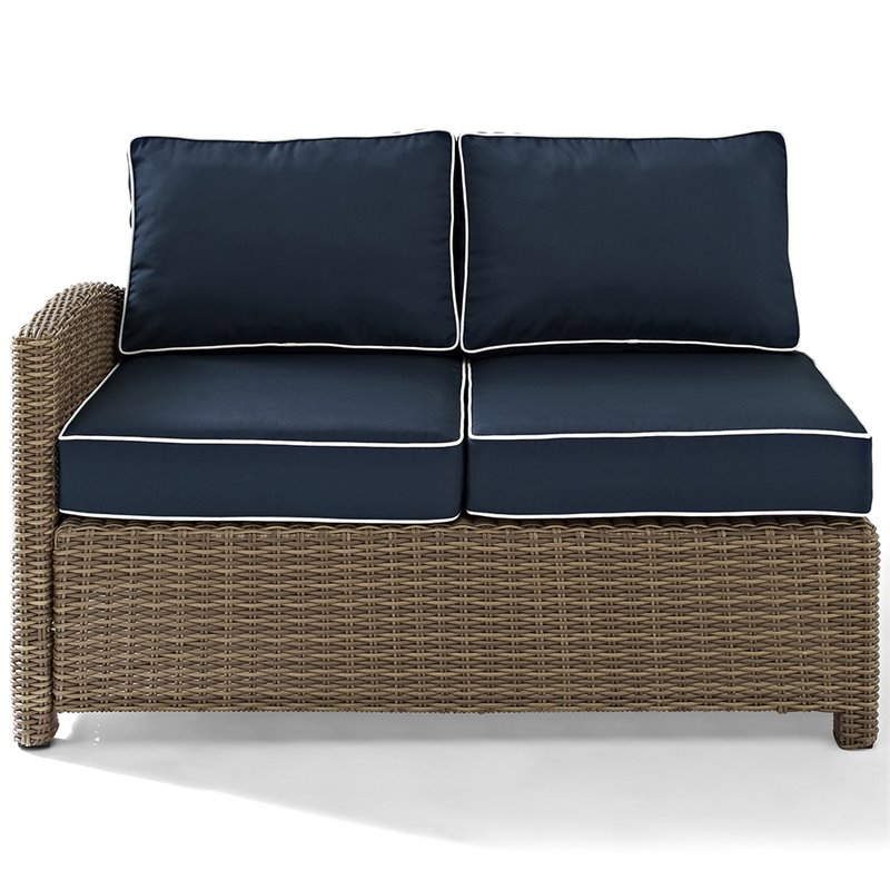 Pemberly Row Fabric Left Arm Patio Loveseat in Brown and Navy