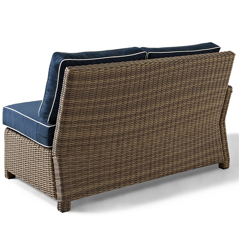 Pemberly Row Fabric Left Arm Patio Loveseat in Brown and Navy