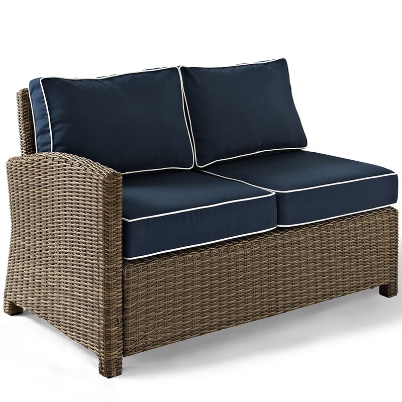 Pemberly Row Fabric Left Arm Patio Loveseat in Brown and Navy
