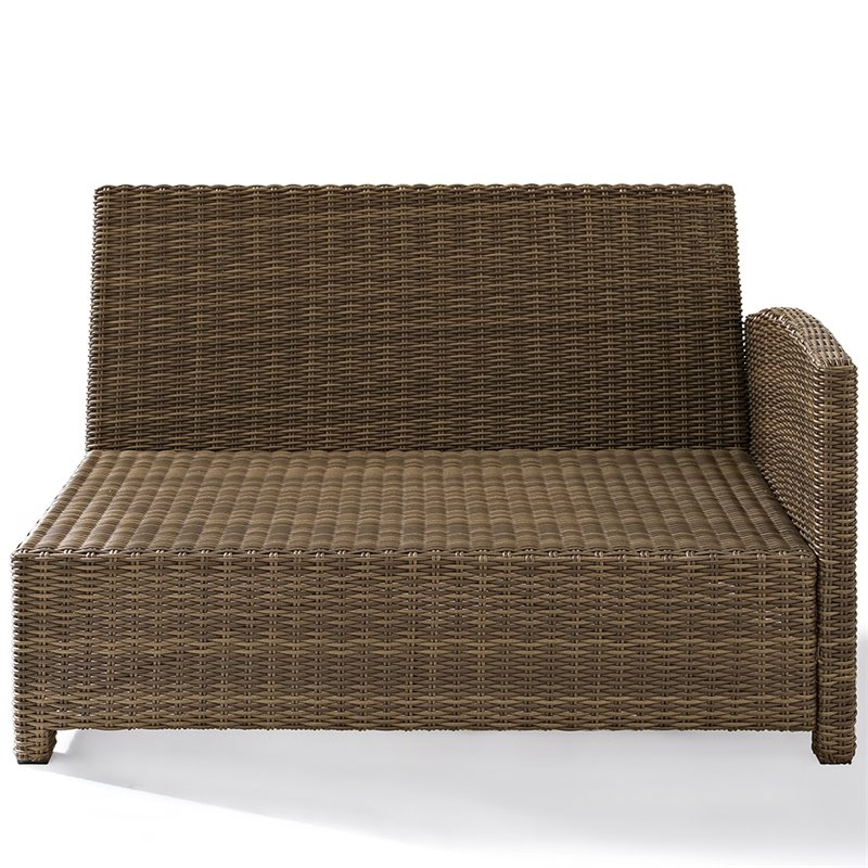 Pemberly Row Fabric Right Arm Patio Loveseat in Brown and Navy