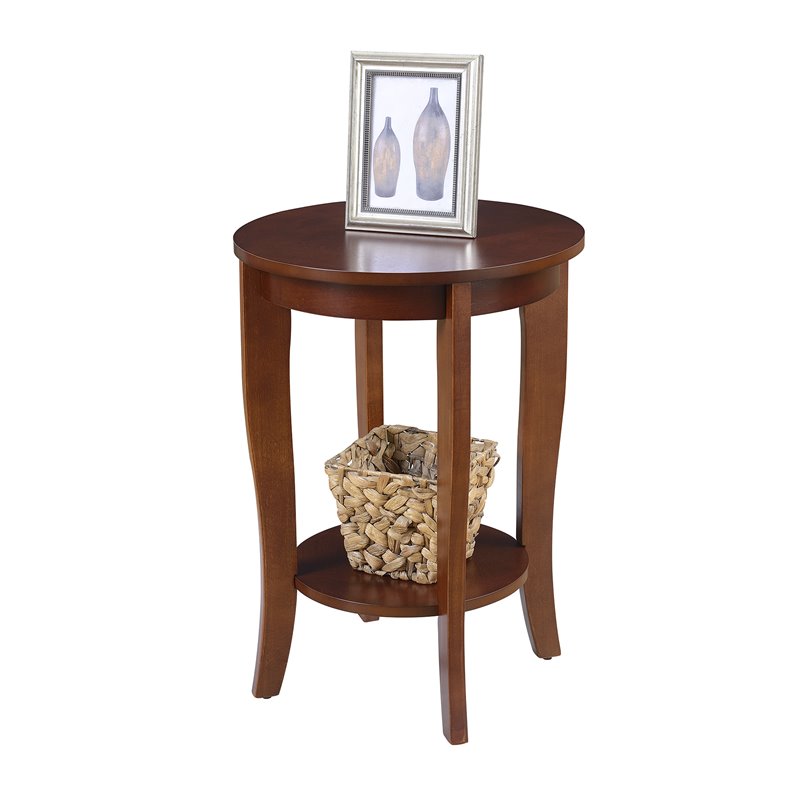 Pemberly Row Set of 2 Round End Tables in Mahogany Wood Finish