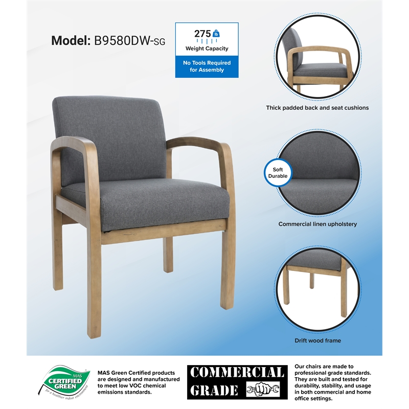 Pemberly Row Modern Upholstered Guest Chair in Slate Gray and Driftwood