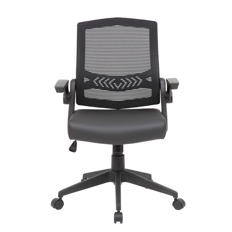 Pemberly Row Modern Mesh Adjustable Computer Desk Chair with Flip Arms in Black