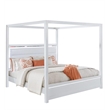 Pemberly Row Solid Wood and Faux Leather Upholstered Queen Bed in White