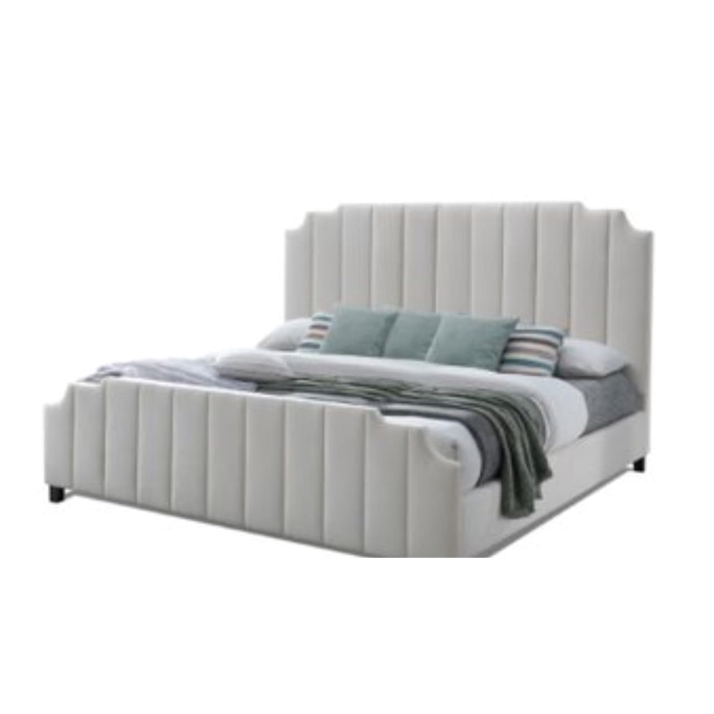 Pemberly Row Contemporary Channeled Woven Chenille Bed King in Beige
