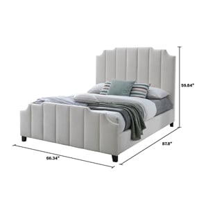 Pemberly Row Contemporary Channeled Woven Chenille Queen Wooden Bed in Beige