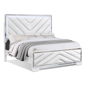 Pemberly Row Solid & Manufactured Wood Queen Bed with LED Lights in White