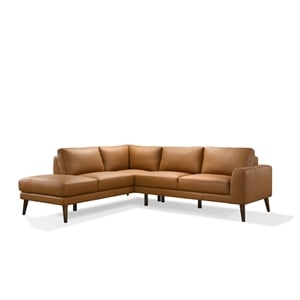 Pemberly Row 100&quot Wide Genuine Leather Sofa & Left Chaise in Match Brown