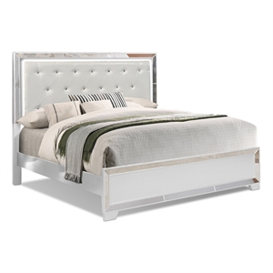Pemberly Row Crystal Tufted with LED lightning Queen Wooden Bed in White