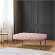 Pemberly Row Velvet Tufted Plywood Frame Bench in Pink with Silver Chrome Legs