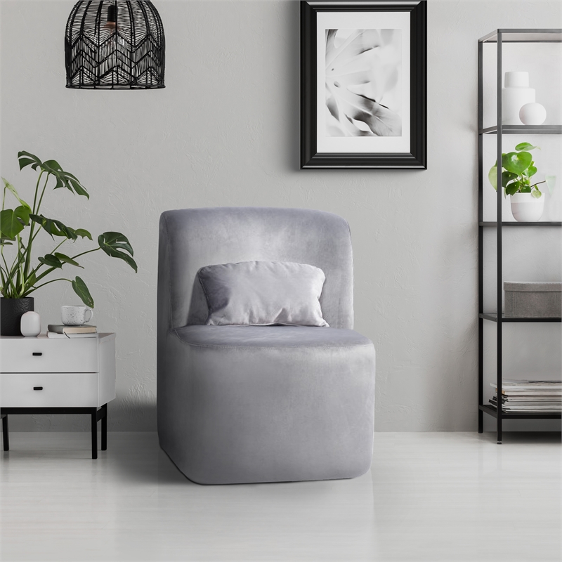 Pemberly Row Modern Glamour Velvet Slipper Accent Chair in Gray