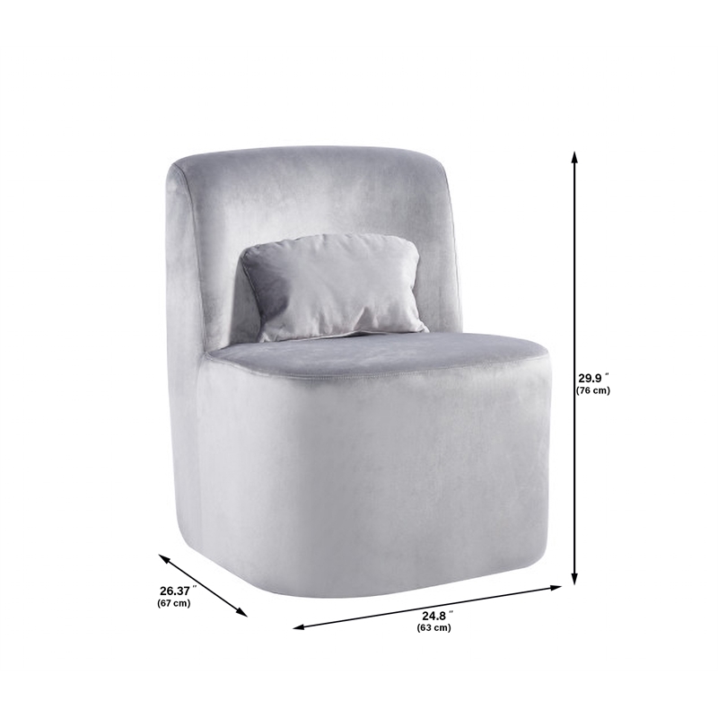 Pemberly Row Modern Glamour Velvet Slipper Accent Chair in Gray