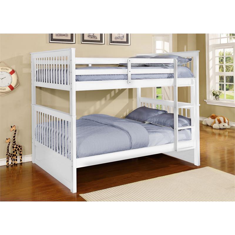 Pemberly Row Traditional Solid Wood Full/Full Bunk Bed with Slats in White