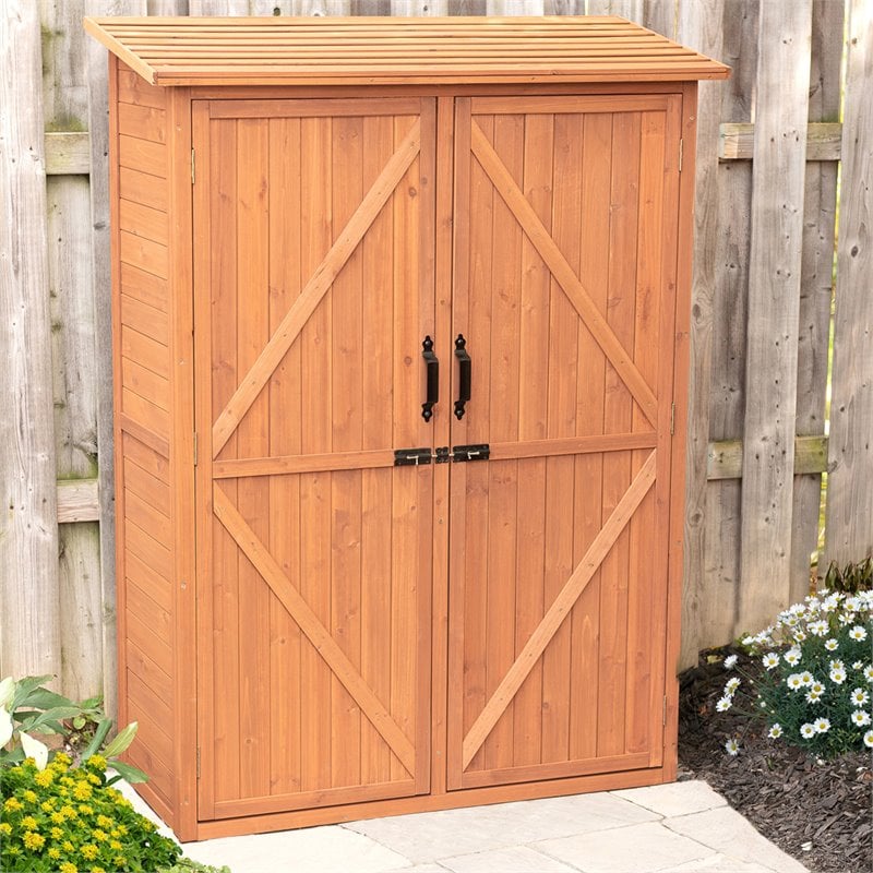 Pemberly Row Multi Compartment Wood Storage Cabinet in Medium Brown