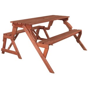 Pemberly Row Wood Convertible Picnic Table & Garden Bench in Medium Brown