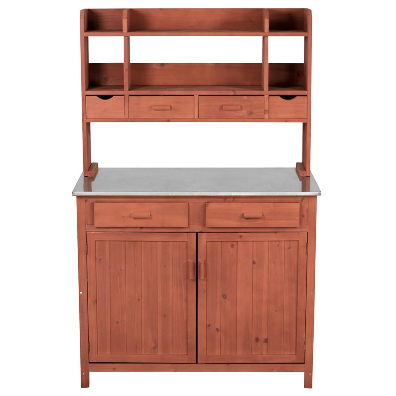 Pemberly Row Outdoor Wood Kitchen Prep Station in Medium Brown
