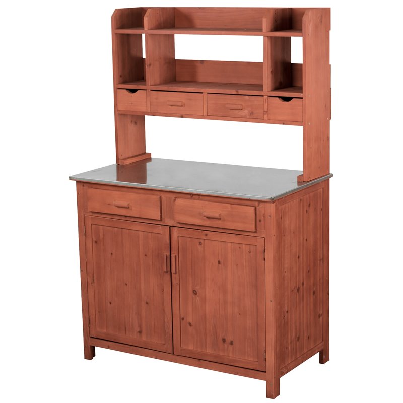 Pemberly Row Outdoor Wood Kitchen Prep Station in Medium Brown
