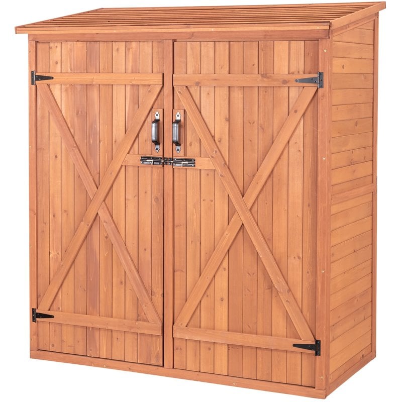 Pemberly Row 2-Adjustable Shelves Medium Wood Storage Shed in Brown
