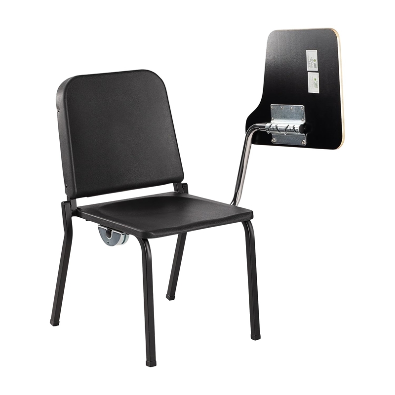 Pemberly Row Modern Wood Tablet Left Arm for Stack Chair in Gray Nebula