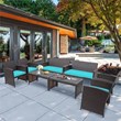 Pemberly Row 8 Pieces Rattan Patio Furniture Set with Cushion in Turquoise/Brown