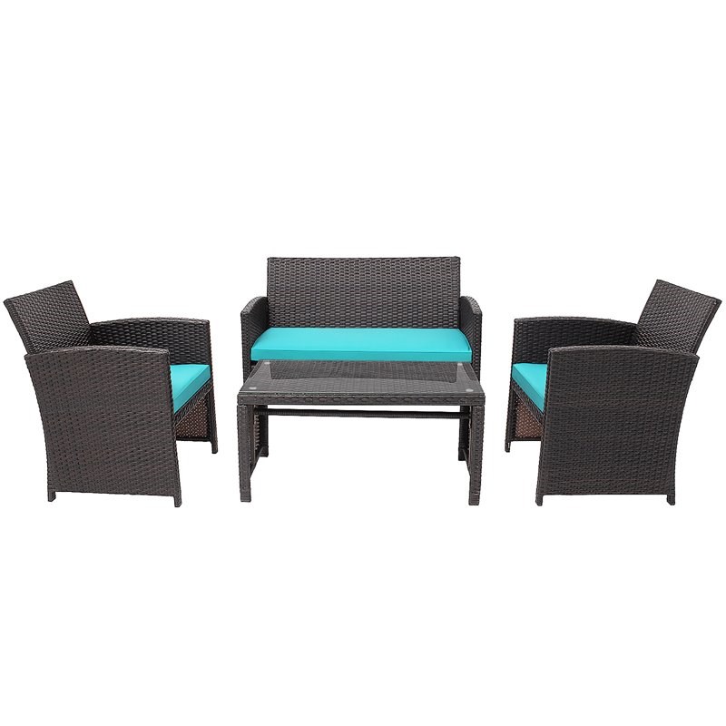 Pemberly Row 8 Pieces Rattan Patio Furniture Set with Cushion in Turquoise/Brown