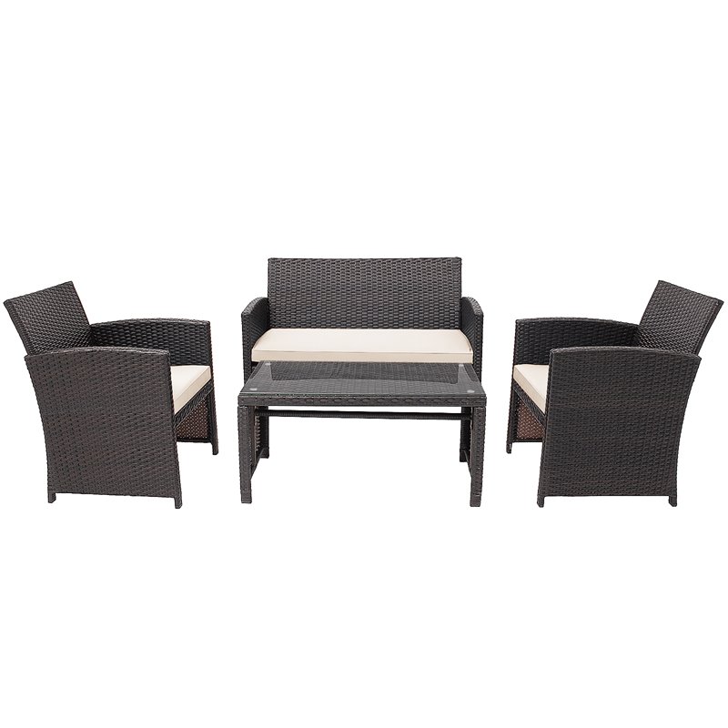 Pemberly Row 8 Pieces Rattan Patio Furniture Set with Cushion in White/Brown