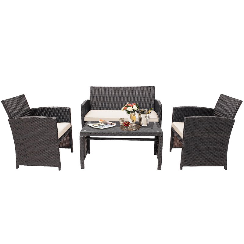 Pemberly Row 8 Pieces Rattan Patio Furniture Set with Cushion in White/Brown