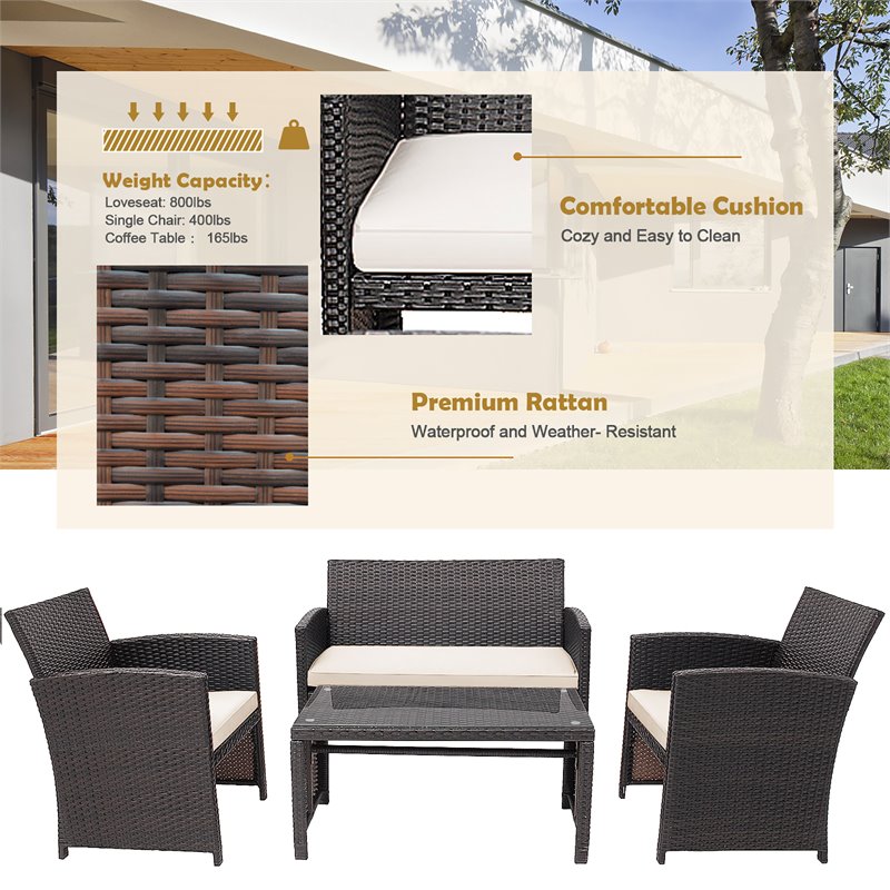 Pemberly Row 8 Pieces Rattan Patio Furniture Set with Cushion in White/Brown