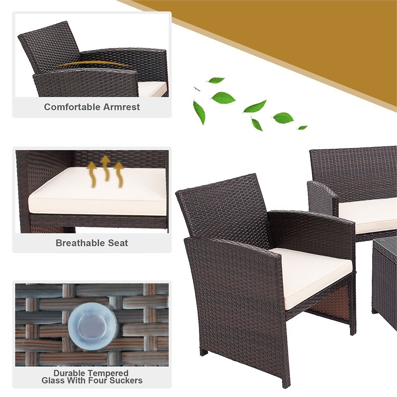 Pemberly Row 8 Pieces Rattan Patio Furniture Set with Cushion in White/Brown
