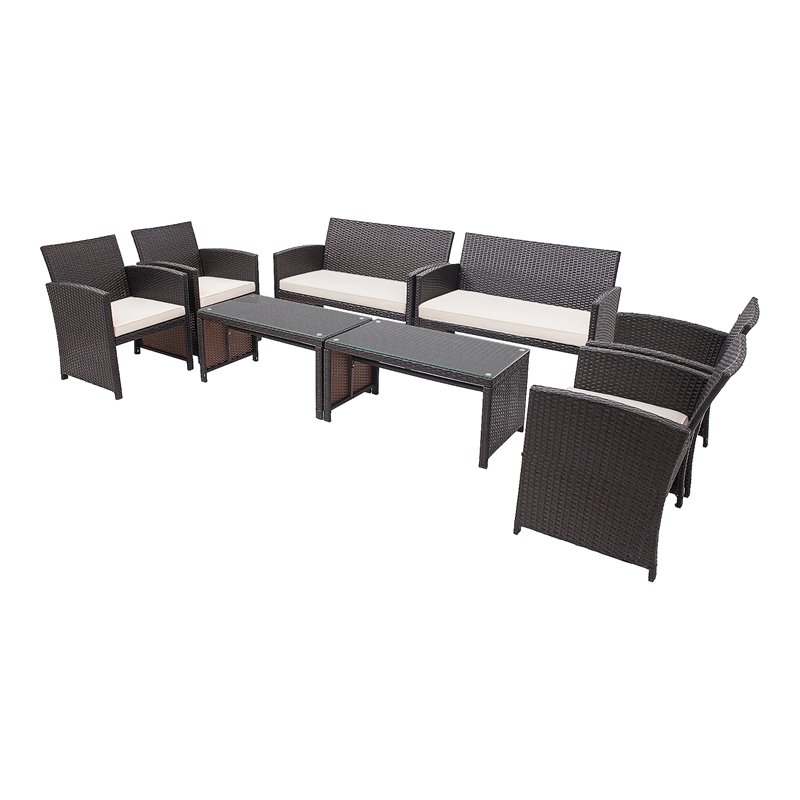 Pemberly Row 8 Pieces Rattan Patio Furniture Set with Cushion in White/Brown