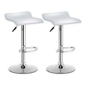 Pemberly Row 34&quot PU Leather and Steel Swivel Bar Stools in White (Set of 2)