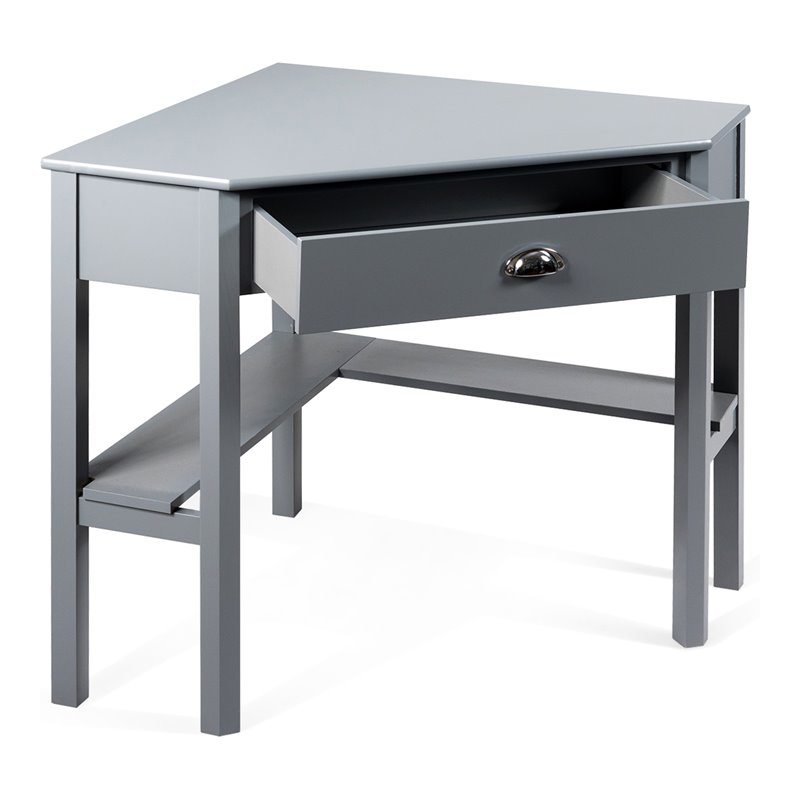 Pemberly Row Contemporary Pine and MDF Corner Computer Desk in Gray