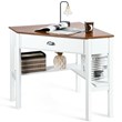 Pemberly Row Contemporary Pine and MDF Corner Computer Desk in Natural/White