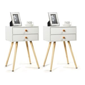 Pemberly Row MDF and Wood Nightstands with 2 Drawers in White (Set of 2)