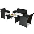 Pemberly Row 4Pcs Wicker Patio Furniture Conversation Set in Black (Set of 4)