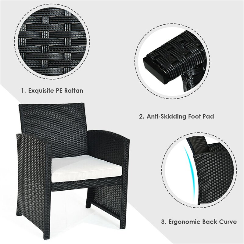 Pemberly Row 4Pcs Wicker Patio Furniture Conversation Set in Black (Set of 4)