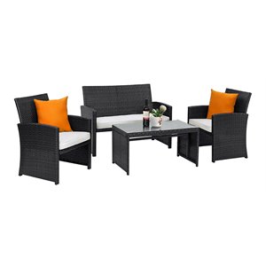 Pemberly Row 4Pcs Wicker Patio Furniture Conversation Set in Black (Set of 4)