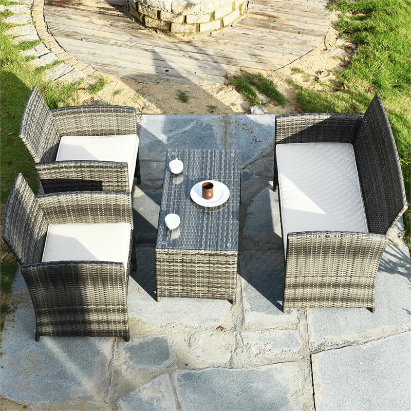 Pemberly Row 4 Pieces Patio Furniture Set with Cushion Seat in Mix Gray