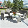 Pemberly Row 4 Pieces Wicker Patio Furniture Set with Cushion Seat in Mix Gray