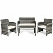 Pemberly Row 4 Pieces Wicker Patio Furniture Set with Cushion Seat in Mix Gray