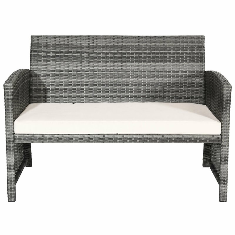 Pemberly Row 4 Pieces Wicker Patio Furniture Set with Cushion Seat in Mix Gray