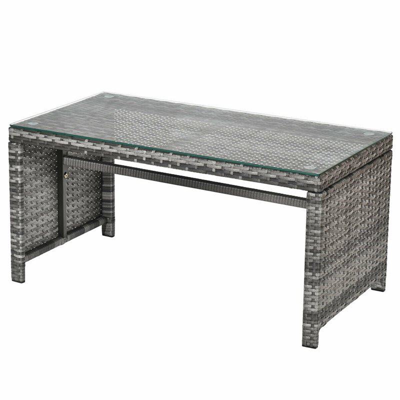 Pemberly Row 4 Pieces Wicker Patio Furniture Set with Cushion Seat in Mix Gray