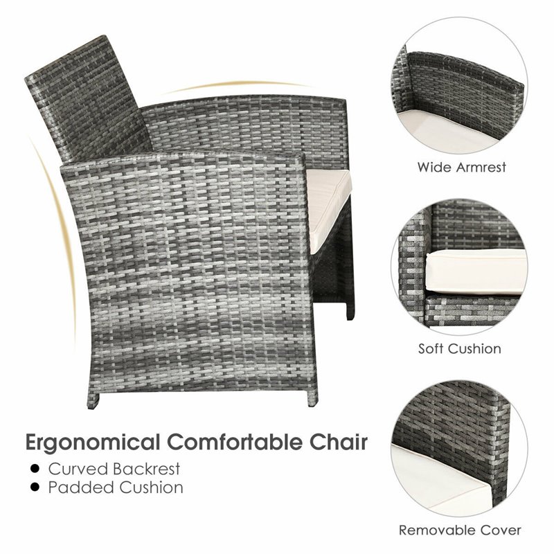 Pemberly Row 4 Pieces Wicker Patio Furniture Set with Cushion Seat in Mix Gray